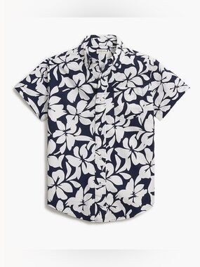 J. Crew Crewcuts Boys Navy and White Floral Button-Down Shirt - Large (10)